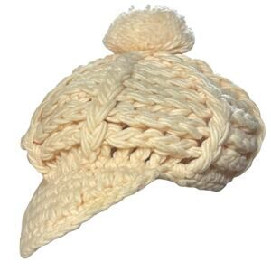 Vintage Crochet Tam Hat Peach Pom Pom Slouchy Beanie Acrylic Handmade Taiwan